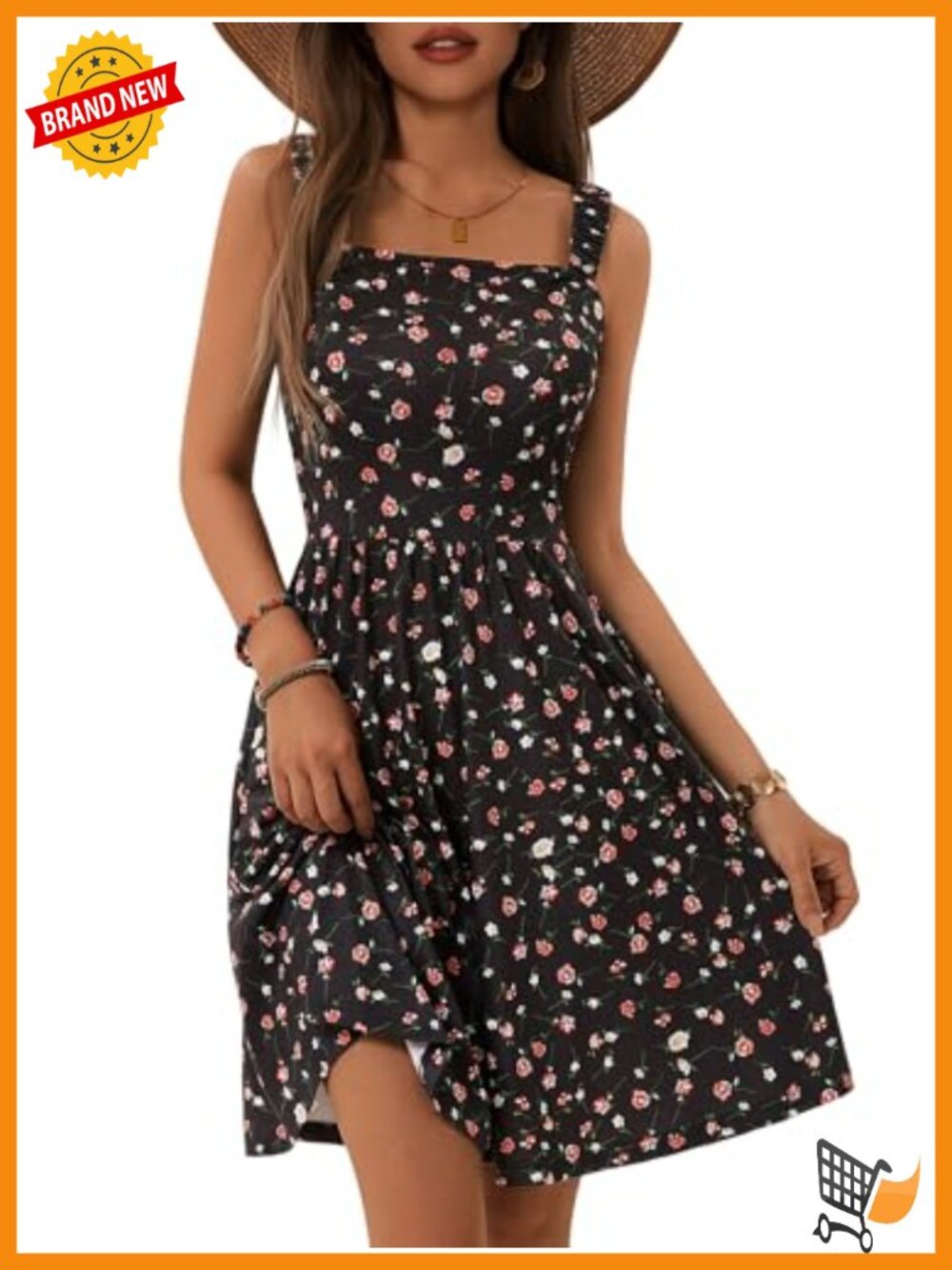 Sleeveless Square Neck A-Line Midi Sundress with Pockets